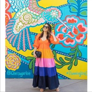 Anthropologie farm rio tiered colorblocked maxi dress